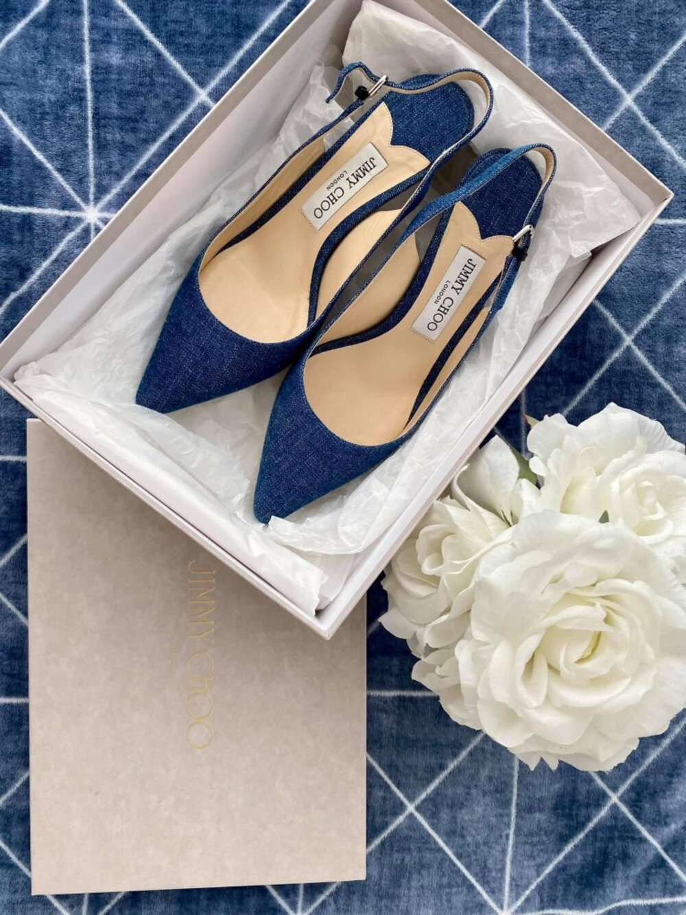 Jimmy Choo Denim Gemma 40 Slingback Pumps 38.5 Blue